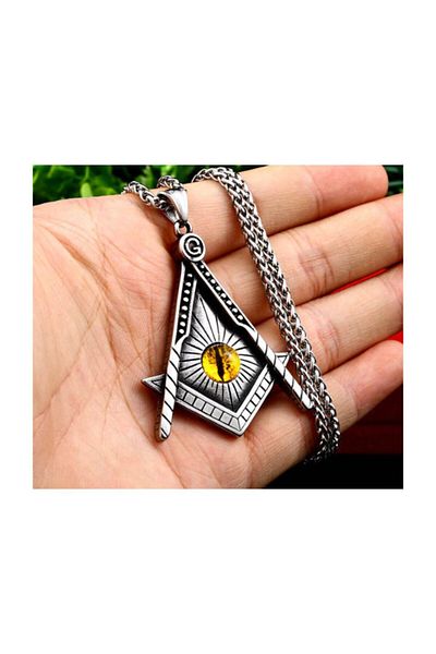 daisybydaisy Titanium Steel Hiram Master Gage Miter Illuminati Masonic Necklace