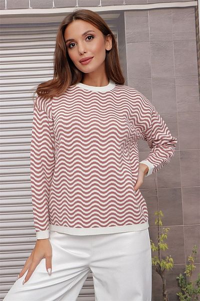 AQE FASHION Бял пуловер Saks с вълнообразен деколте