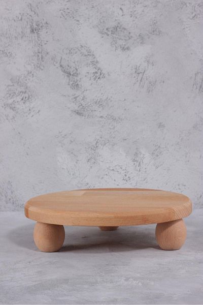 İLİVA 25 Cm Luxury Wooden Presentation Holder - Round Plate with Ball Legs - Coffee, Cheese, Cake Stand