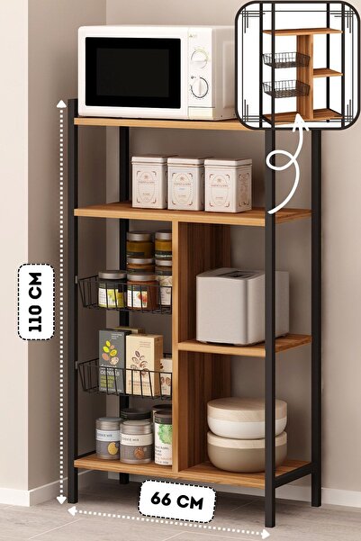 Fly Mobilya Elison Tel Sepetli Çok Amaçlı Mutfak Dolabı Siyah Metal Ayaklı Se...