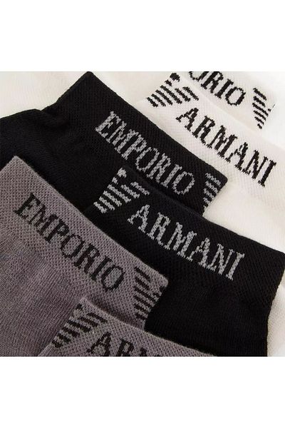 Emporio Armani Мъжки бяло-черни памучни чорапи 3 броя - 300048 4F254-02910