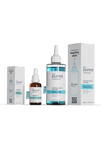 The Purest Solutions Σετ περιποίησης Acne Anti-Acne που βοηθά στην εξισορρόπηση του σμήγματος και στη σύσφιξη των πόρων 30 ml + 200 ml