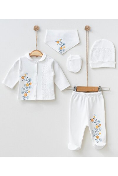 BABYLİM مجموعة حديثي الولادة باللون الأبيض المطبوع بزهرة اللبلاب من الدانتيل ...