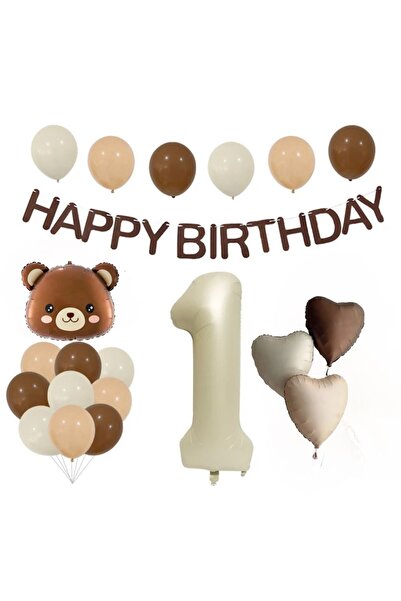 Öztürkpartievi Kahverengi 1 Yaş Doğum Günü Balon Seti