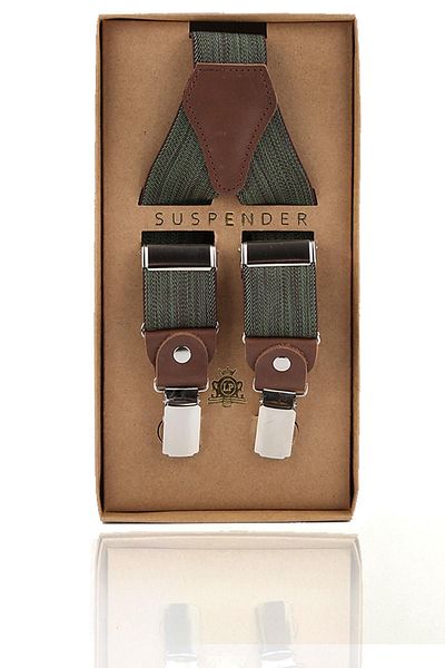 Kravatkolik Green Color Brown Leather Connected Men's Trouser Strap Pan92