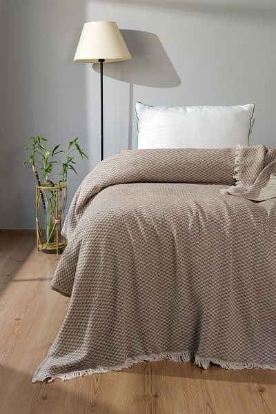 HOME MOD STORE Τρίπολης λούτσος με κρόσσια και κουβερλί 170x210cm