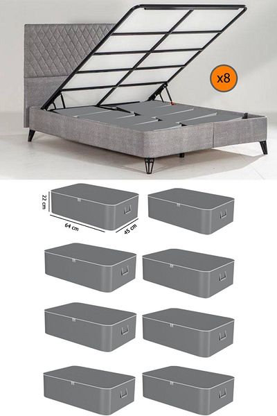Spartek home textile 8 Pieces Anthracite - Sofa Bed Base Type Storage Bag - Large Under-Bed Storage Bag 65 X 45 X 22 cm