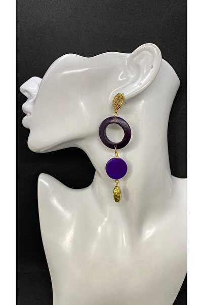 Porsuk Alternatif أقراط نسائية خشبية مصنوعة يدوياً مع جهاز نحاسي