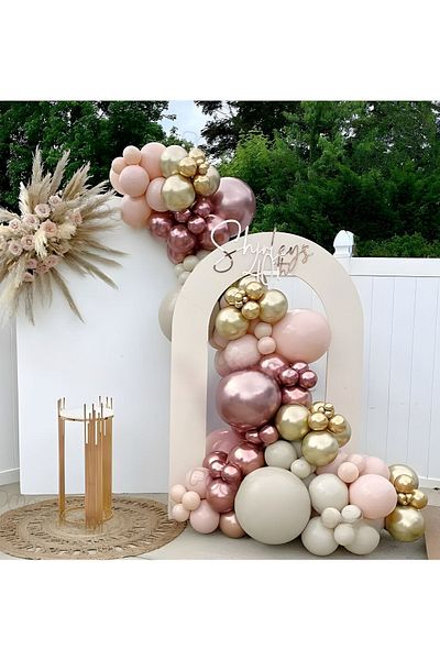 Öztürkpartievi 100 Pieces Powder Pink and Gold Rosegold Balloon Chain