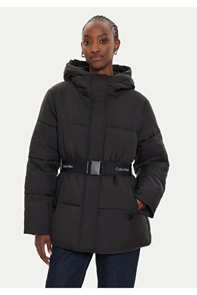 Calvin Klein Women's Black Puffer Jacket - Hooded, Zippered, Brand Detailed J...