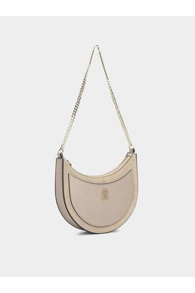 Tommy Hilfiger Ecru Women's Shoulder Bag - Logo Detailed, Daily Use, Aw0Aw17062-Aeg