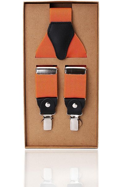 Kravatkolik Orange Color Leather Connected Men's Trouser Strap Pan55