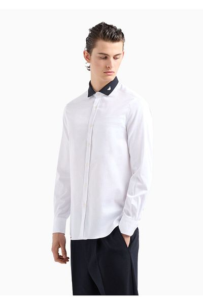 Emporio Armani White Shirt - Men's Brand Logo, Button, Shirt Collar, Long Sleeve 6D1Cm1 1K6Dz-0101