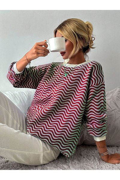 AQE FASHION Пуловер с кръгло деколте и вълнообразен трикотаж, цвят КАНЕЛА