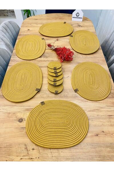 JÜTEX HOME Σετ αμερικανικού σερβιτόρου από ίνες γιούτας, οβάλ σουπλά και θήκη...