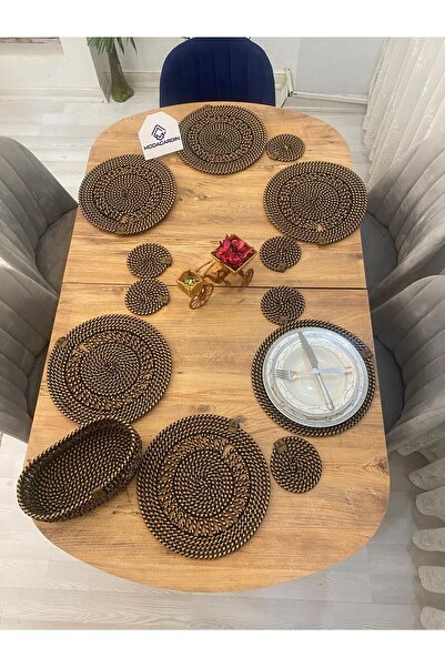 JÜTEX HOME 13-частова американска чиния за сервиране от юта - подложки и кошница