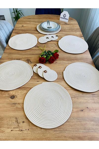 JÜTEX HOME Set de 12 bucăți din răchită din iută și suport pentru pahare