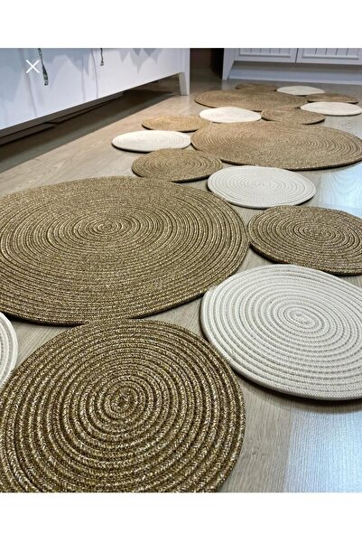 JÜTEX HOME jüt Hasır görünümlü Desenli Modern El Örgüsü sarmal Halı Kilim