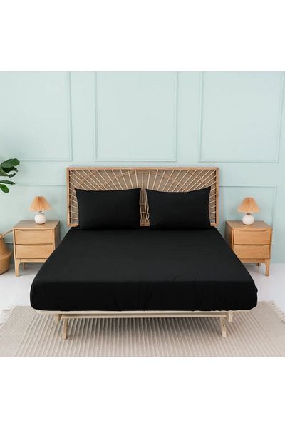 Sabia طقم ملاءات سرير مزدوج من القطن العضوي - 150x200 سم، ارتفاع 30 سم، مطاط، 62 خيط (155 TC)