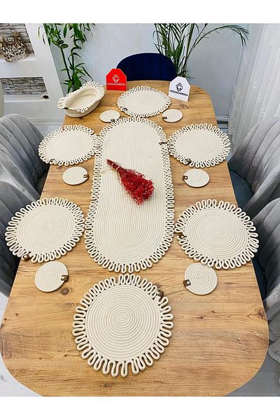 JÜTEX HOME Set de 14 suporturi americane din răchită din iută - alergător, coș și suport pentru pahare