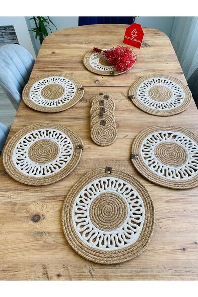 JÜTEX HOME Комплект от 12 американски чинии за сервиране и подложки от юта и ...