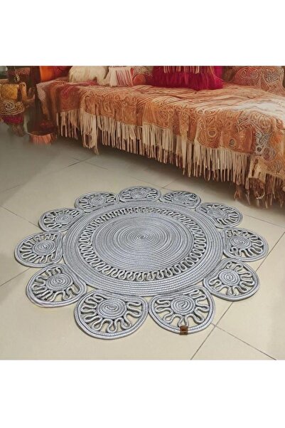 jute wicker hand-knitted rug washable double-sided round