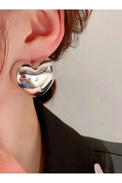 MRK GÜMÜŞ Kabartmalı Amour Kalp Küpe