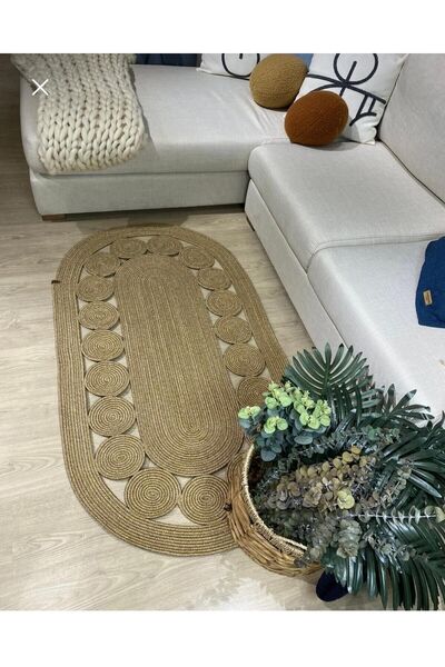JÜTEX HOME jüt hasır el örgüsü halı kilim yıkanabilir çift taraflı oval
