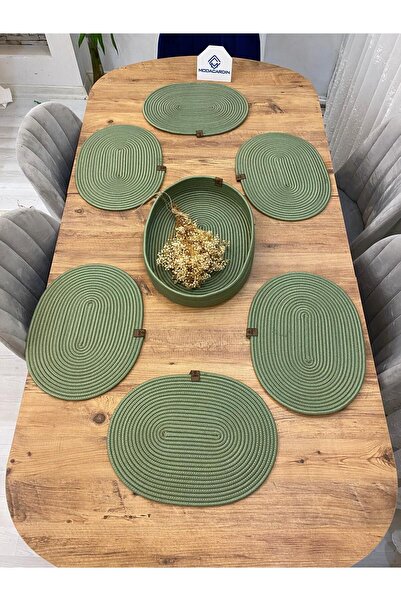 JÜTEX HOME Σετ 7 τεμαχίων από ιούτιο ψάθινο αμερικανικό σερβίτσιο, οβάλ σουπλ...