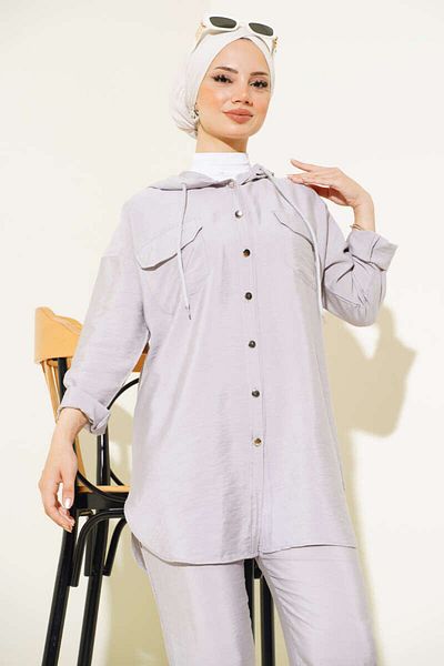 VOLT CLOTHİNG Doppeltes Hijab-Set mit Kapuze und Metallknöpfen für Damen