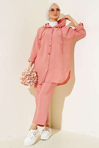 VOLT CLOTHİNG Metal Buttoned Hooded Hijab Double Women's Set