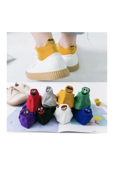 REYNBOO SOCKS 8 чифта унисекс чорапи до глезена с бродерия и шарка на лицето