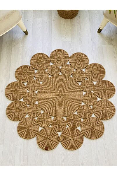 JÜTEX HOME jüt Hasır görünümlü Desenli Modern El Örgüsü daire Halı Kilim