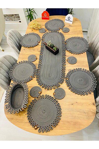 JÜTEX HOME Set de 14 suporturi americane din răchită din iută - alergător, co...