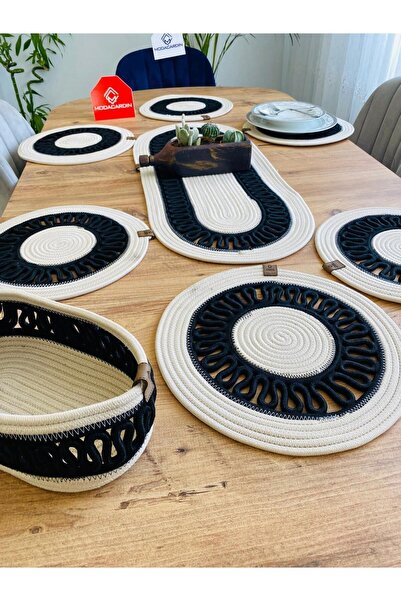 JÜTEX HOME طقم طاولة طعام مزخرف من الخيزران والجوت، طقم سوبرا، طقم أمريكي، 8 قطع