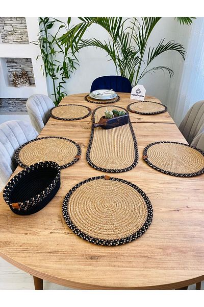 JÜTEX HOME Set de 8 farfurii decorative pentru masa de sufragerie din rachita din iuta American Service