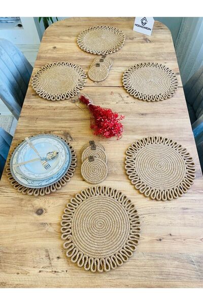 JÜTEX HOME Комплект от 12 американски чинии за сервиране и подложки от юта и ...