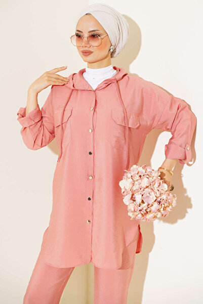 VOLT CLOTHİNG Metal Buttoned Hooded Hijab Double Women's Set