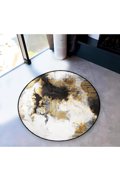 Rugs Modern Halı Beige Themed Abstract Patterned Round Woven Base Modern Deco...