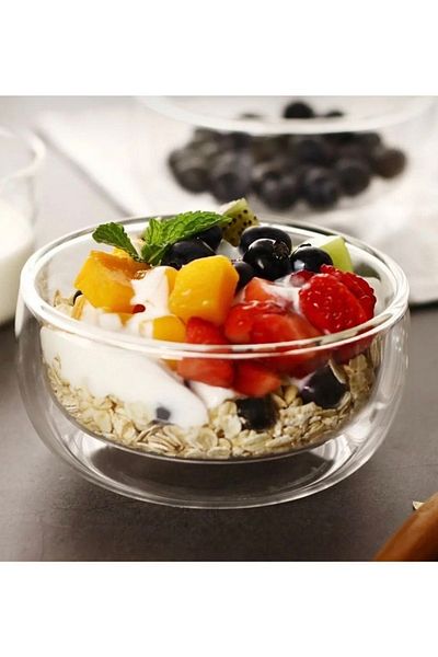 MONDEY HOME Glass Bowl Borosilicate Glass Double Walled Soup Dessert Bowl 300ml Presentation Bowl 20cmbowl