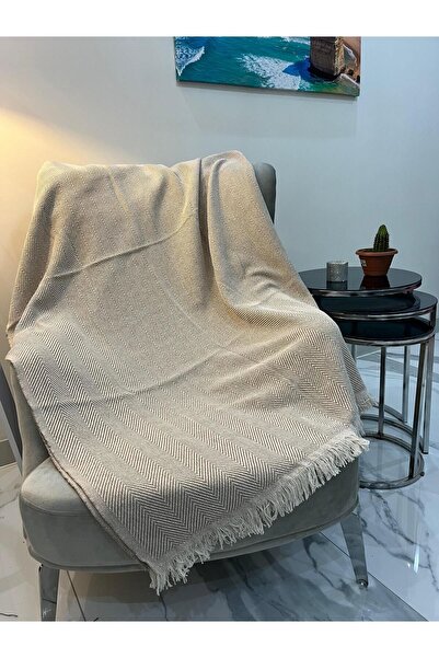 DİVALDİ Koltuk Örtüsü 170x210 Balık Sırtı Desen Bej