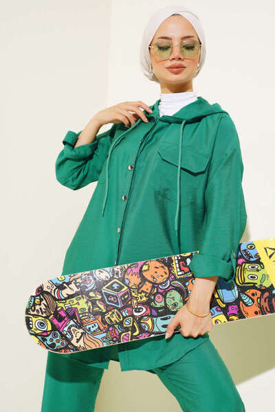 VOLT CLOTHİNG Metal Buttoned Hooded Hijab Double Women's Set