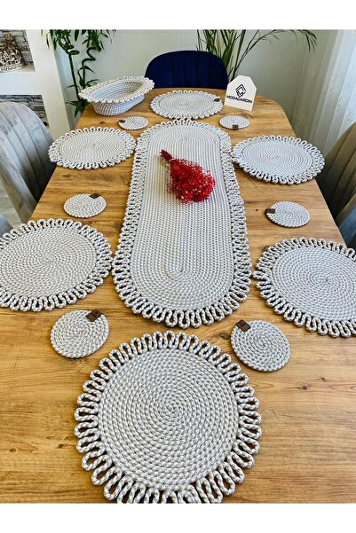 JÜTEX HOME Set de 14 suporturi americane din răchită din iută - alergător, co...