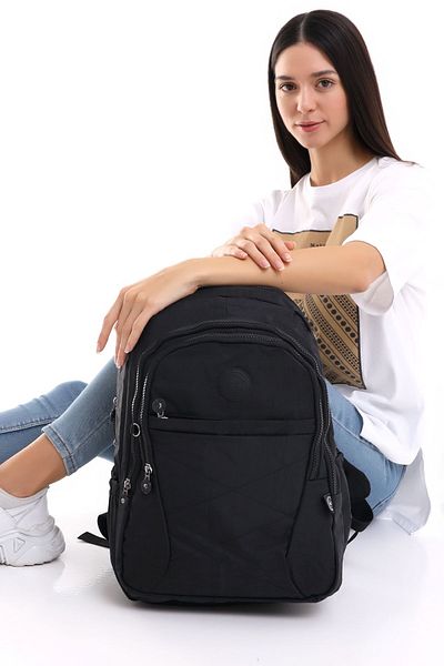 COUPELLA BLACK CRINKLE SCHOOL BAG, BACKPACK, MEDIUM SCHOOL BAG, BAG WITH 2 COMPARTMENTS WITH LAPTOP DETAIL