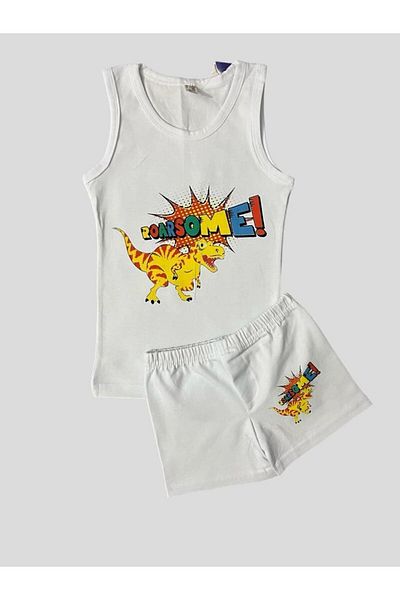 elmas kids Boy's Cotton Dinosaur Patterned White Athlete Boxer Set