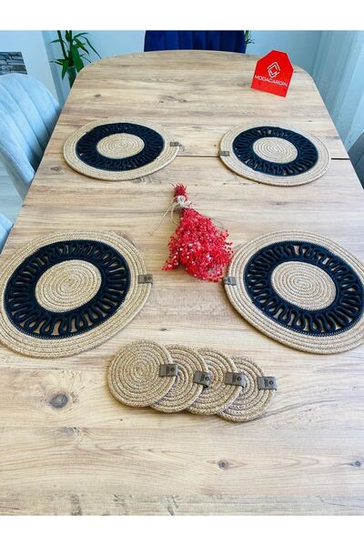 JÜTEX HOME 8 bucăți plăci și subțire din răchită de iută - serviciu american