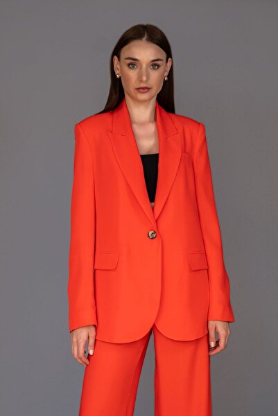 ST COLETTE BR Juliet Premium Lyocell Tek Düğme Coral Blazer
