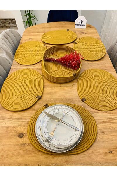 JÜTEX HOME Σετ 7 τεμαχίων από ιούτιο ψάθινο αμερικανικό σερβίτσιο, οβάλ σουπλ...