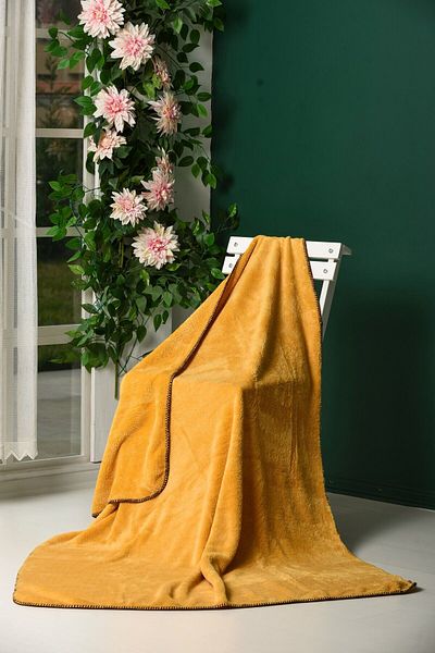 Ellia Soft Pătură TV unică Wellsoft Plush Galben (120x170 cm - Cusătură maro ciobănesc)