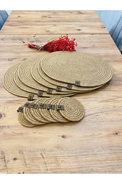 JÜTEX HOME Jutena slama Podmetač ovalni punjač i set od 8 držača za čaše